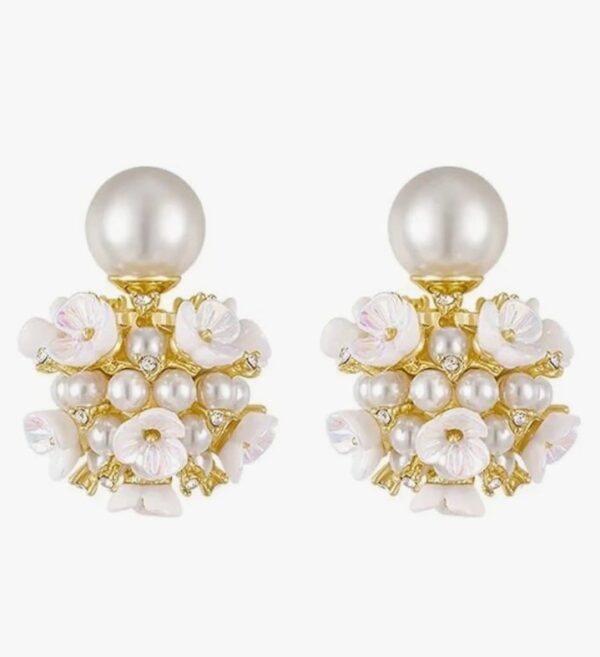 Shining Diva Fashion Latest Sweet Romantic Elegant White Flower Hoop Earrings | Stylish Shell Resin Delicate Pearl Flower Zircon Earrings | Trendy Versatile Jewellery | Light Exquisite Luxury Jewellery (10633) SHANI - Image 5