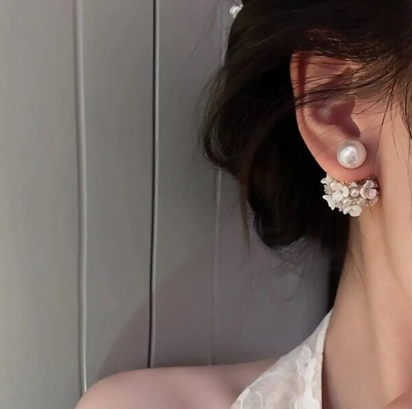 Shining Diva Fashion Latest Sweet Romantic Elegant White Flower Hoop Earrings | Stylish Shell Resin Delicate Pearl Flower Zircon Earrings | Trendy Versatile Jewellery | Light Exquisite Luxury Jewellery (10633) SHANI - Image 7