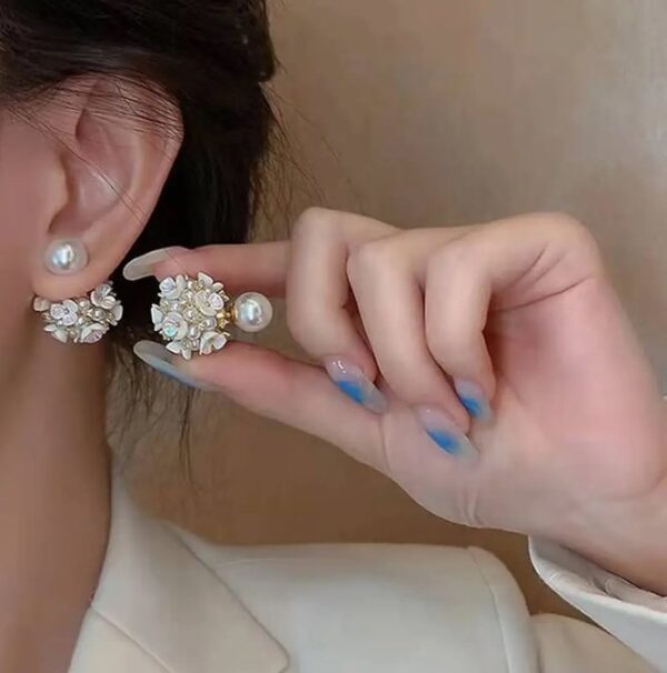 Shining Diva Fashion Latest Sweet Romantic Elegant White Flower Hoop Earrings | Stylish Shell Resin Delicate Pearl Flower Zircon Earrings | Trendy Versatile Jewellery | Light Exquisite Luxury Jewellery (10633) SHANI - Image 2