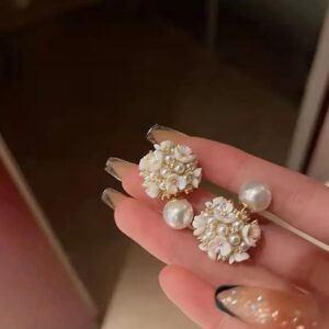 Shining Diva Fashion Latest Sweet Romantic Elegant White Flower Hoop Earrings | Stylish Shell Resin Delicate Pearl Flower Zircon Earrings | Trendy Versatile Jewellery | Light Exquisite Luxury Jewellery (10633) SHANI