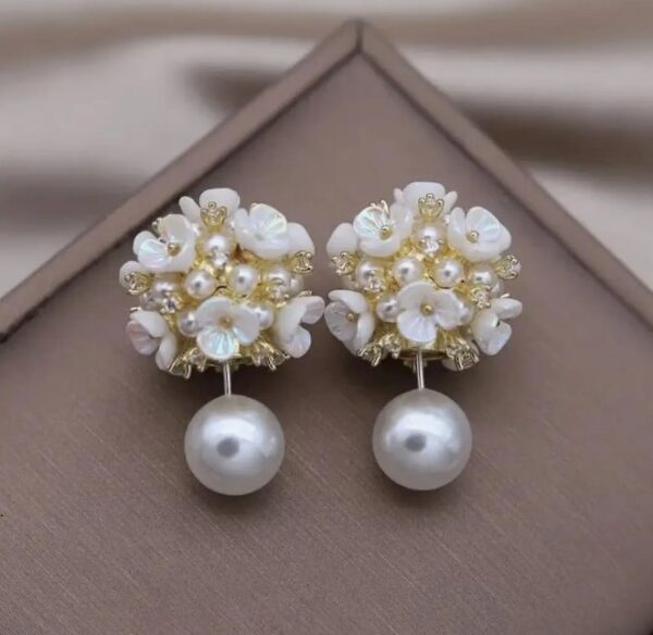 Shining Diva Fashion Latest Sweet Romantic Elegant White Flower Hoop Earrings | Stylish Shell Resin Delicate Pearl Flower Zircon Earrings | Trendy Versatile Jewellery | Light Exquisite Luxury Jewellery (10633) SHANI - Image 3