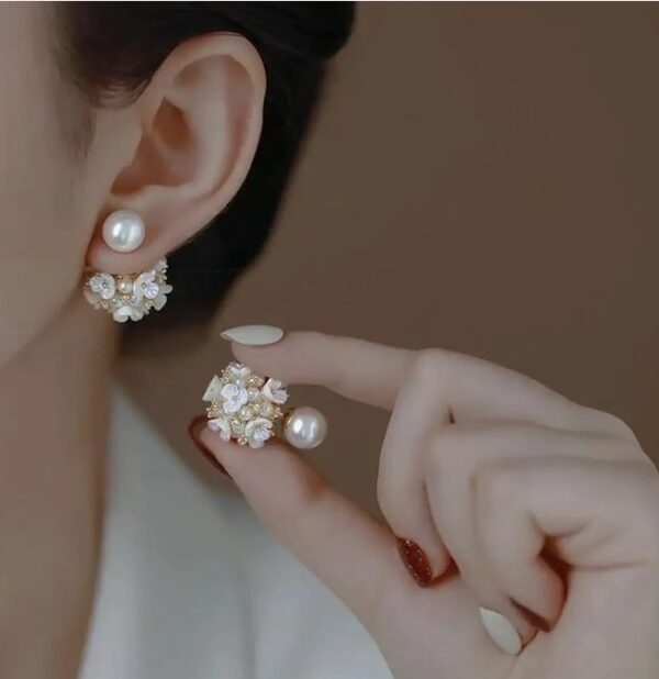 Shining Diva Fashion Latest Sweet Romantic Elegant White Flower Hoop Earrings | Stylish Shell Resin Delicate Pearl Flower Zircon Earrings | Trendy Versatile Jewellery | Light Exquisite Luxury Jewellery (10633) SHANI - Image 4