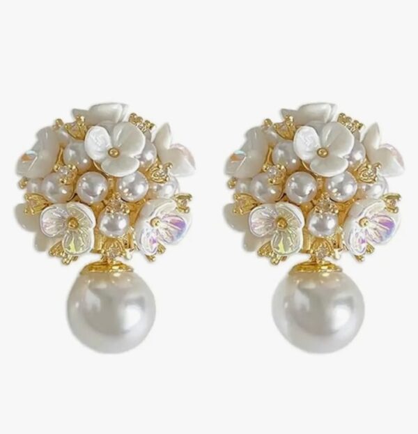 Shining Diva Fashion Latest Sweet Romantic Elegant White Flower Hoop Earrings | Stylish Shell Resin Delicate Pearl Flower Zircon Earrings | Trendy Versatile Jewellery | Light Exquisite Luxury Jewellery (10633) SHANI - Image 9