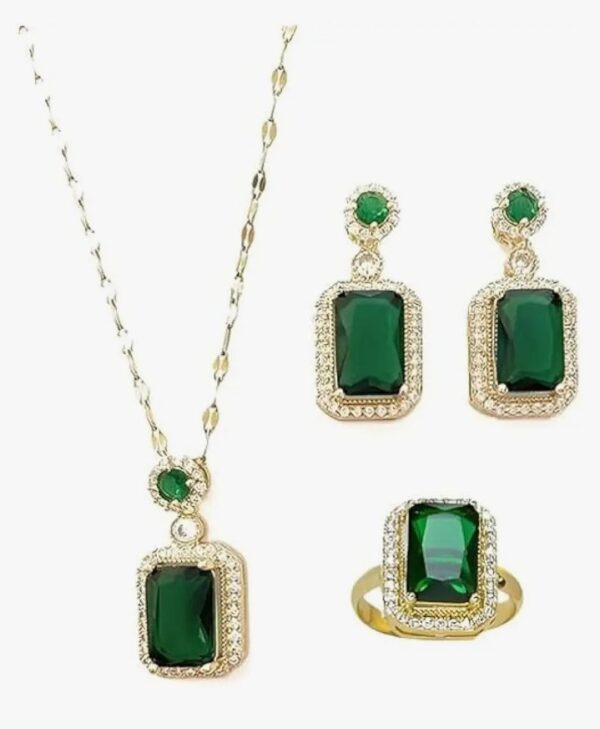 Shining Diva Fashion Latest Stylish 4pc Combo Crystal Ring Earrings Necklace Jewellery Set for Women | Gifts For Girls, Valentine Gift for Girlfriend (Green) (CMB311) (10628-10628) SHANI - Image 6