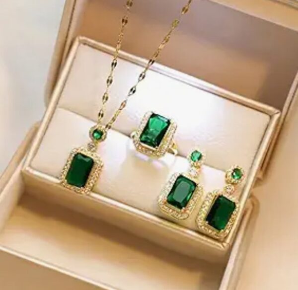 Shining Diva Fashion Latest Stylish 4pc Combo Crystal Ring Earrings Necklace Jewellery Set for Women | Gifts For Girls, Valentine Gift for Girlfriend (Green) (CMB311) (10628-10628) SHANI - Image 9