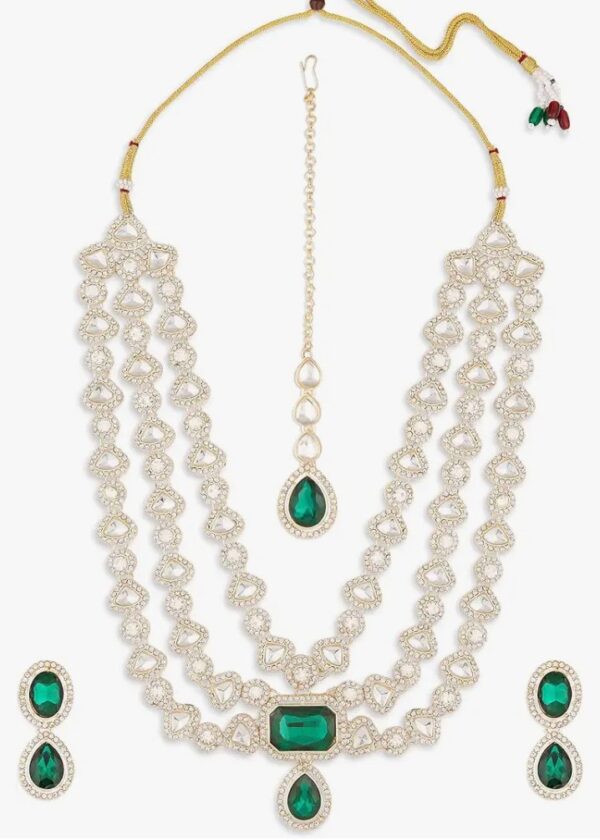 ZAVERI PEARLS Green Dazzling Stones Diamonds Bridal Layered Necklace Earring & Maangtikka Set For Women-ZPFK18212
(10677-10678) SHANI - Image 7