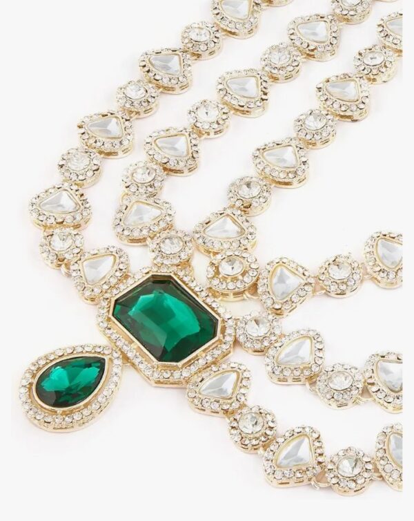 ZAVERI PEARLS Green Dazzling Stones Diamonds Bridal Layered Necklace Earring & Maangtikka Set For Women-ZPFK18212
(10677-10678) SHANI - Image 6