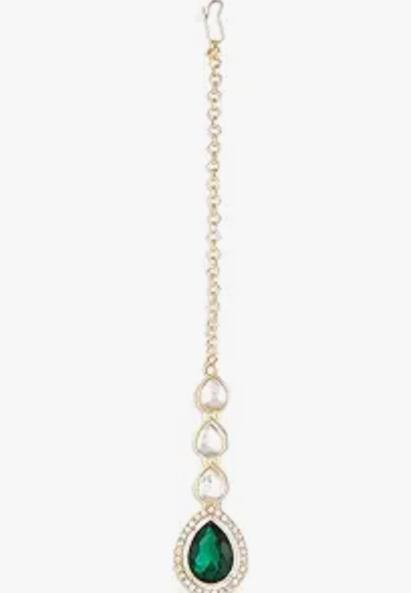 ZAVERI PEARLS Green Dazzling Stones Diamonds Bridal Layered Necklace Earring & Maangtikka Set For Women-ZPFK18212
(10677-10678) SHANI - Image 5