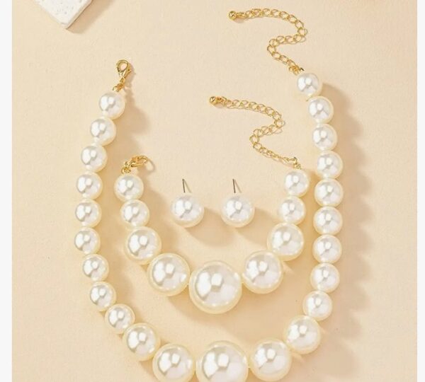 Shining Diva Latest Stylish Design Pearl Bracelet Earrings Combo Necklace Jewellery Set for Women(10624) SHANI 
(only gale ka he) - Image 2
