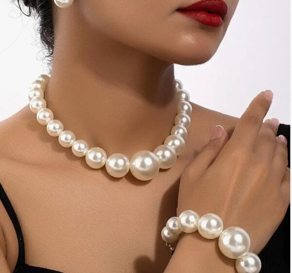 Shining Diva Latest Stylish Design Pearl Bracelet Earrings Combo Necklace Jewellery Set for Women(10624) SHANI 
(only gale ka he) - Image 3