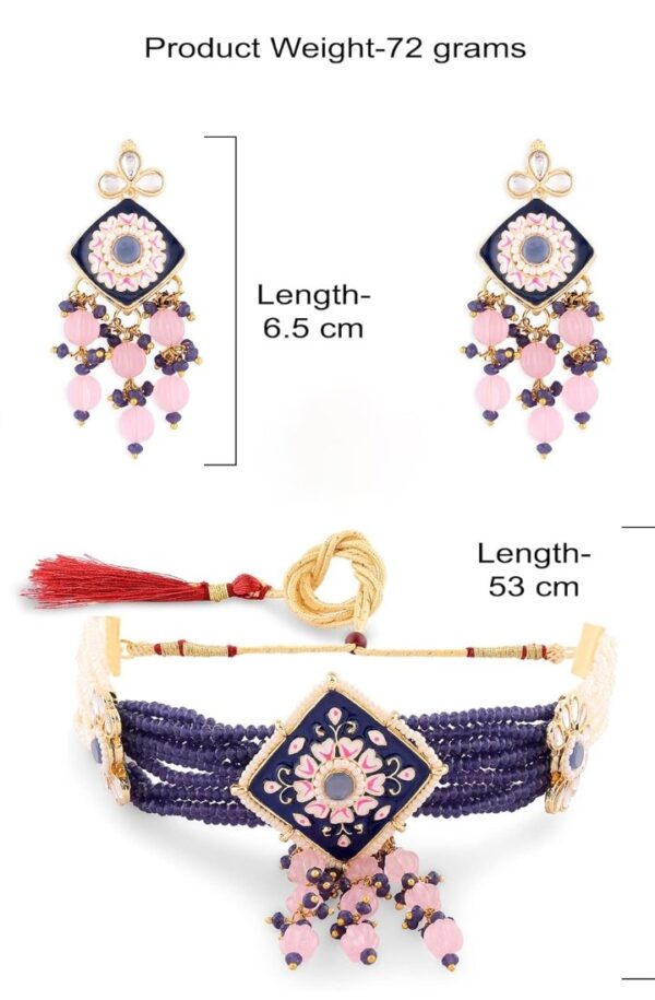 ZAVERI PEARLS Navy Blue Pink Meenakari Multistrand Kundan Choker Necklace Earring & Ring Set For Women-ZPFK15565
(10679-10676) SHANI - Image 3
