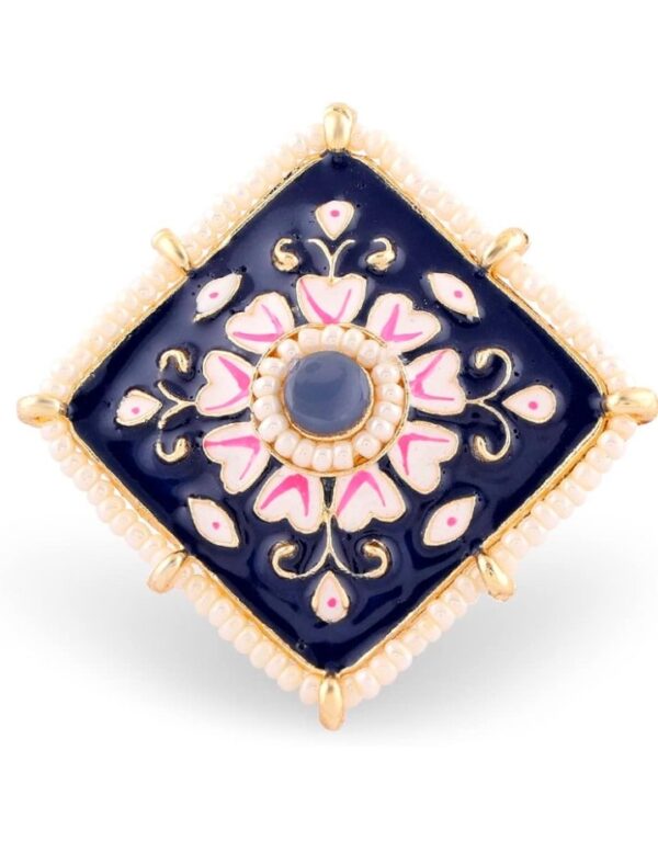 ZAVERI PEARLS Navy Blue Pink Meenakari Multistrand Kundan Choker Necklace Earring & Ring Set For Women-ZPFK15565
(10679-10676) SHANI - Image 4