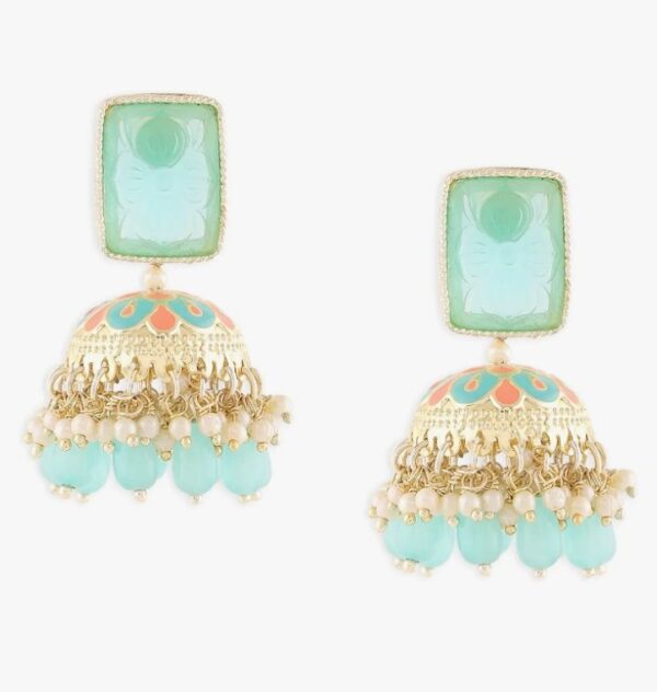 Zaveri Pearls Turquoise Peach Meenakari Cluster Beads Drop Jhumki Earring For Women-ZPFK15442
(10666-10667) SHANI - Image 3