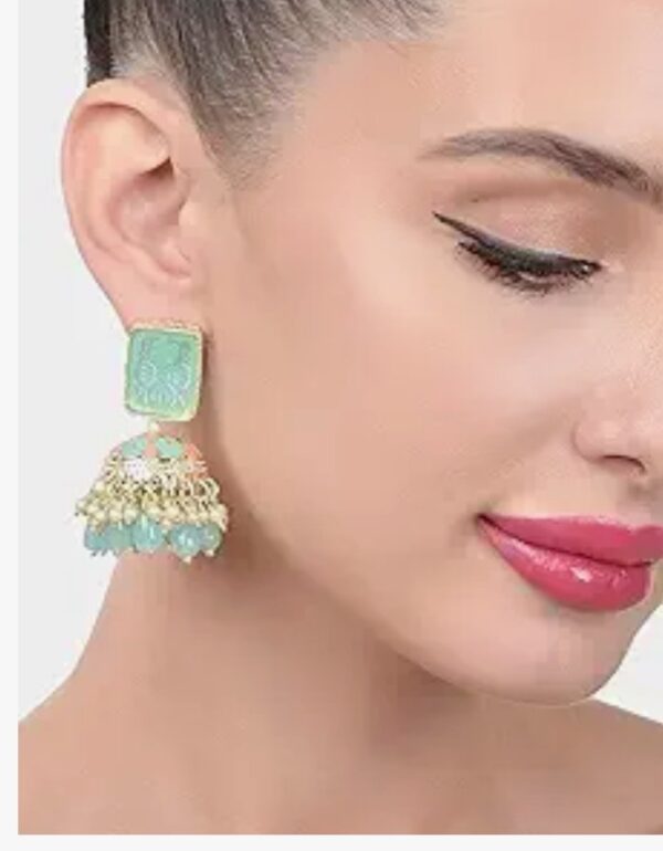Zaveri Pearls Turquoise Peach Meenakari Cluster Beads Drop Jhumki Earring For Women-ZPFK15442
(10666-10667) SHANI - Image 2