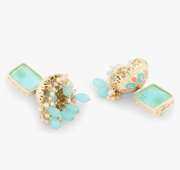 Zaveri Pearls Turquoise Peach Meenakari Cluster Beads Drop Jhumki Earring For Women-ZPFK15442
(10666-10667) SHANI