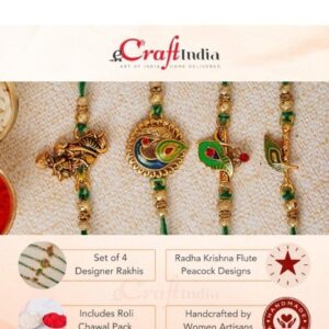 eCraftIndia Set of 4 Multicolor Radha Krishna Playing Flute, Peacock, Krishna Flute, Peacock Feather Designer Religious Rakhis with Roli Chawal Pack and Happy Rakhi Wooden Cutout - Rakhi for Brother
Rajender 02