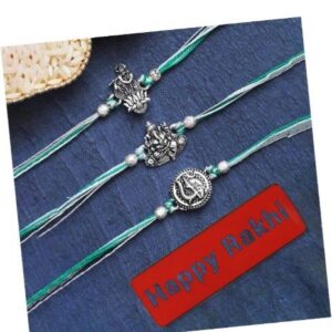 eCraftIndia Set of 3 Lord Shiva Trishul, Ganesha, Krishna Religious Designer Rakhis, Happy Rakhi Wooden Cutout with Roli Chawal Pack - Rakhis for Brother, Bhabhi, Kids
Rajender 012