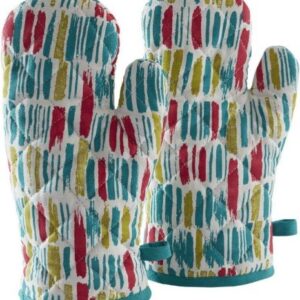 Amazon Brand - Solimo 100% Cotton Padded Oven Gloves, Dashes (Pack of 2, Multicolour)RAJENDER