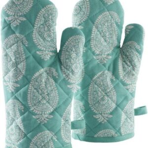 Amazon Brand - Solimo 100% Cotton Padded Oven Gloves Paisley, (Pack of 2, Blue)RAJENDER