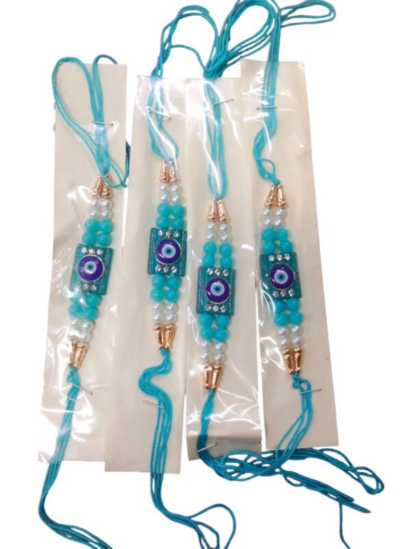 DIVYANA Evil Eyes Rakhi with Roli Chawal for Brother | Beautifully Crafted Stone & Pearl Design Traditional Rakhis for Men & Boys - Pack of 1, BlueSET OF 4Rajender