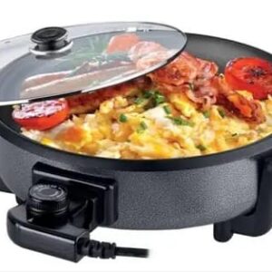 Nouvetta Electric Pizza Pan Non Stick Coating Fry Pan with Safety Glass Lid (Black, 1Pc)NPP-19046(V)