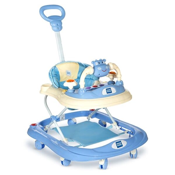 Mee Mee 360° Baby Activity Walker | 3 Level Adjustable Height, Foot Mat, Musical Detachable Toy Bar | Parental Push Handle, Anti-Rollover Folding Walker for Boys, Girls, Kids | 6-18 Months 15kg (Blue) ( MARK KIYA GYA PART NAHI HAI ) - Image 2
