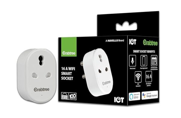 Havells 16 A WiFi Smart Plug (White) (ACST161603) with Energy Monitoring- Suitable for Large Appliances like Geysers, Heaters, OFR's, Air Conditioners (Works with Alexa and Google Assistant)- White ( 2455)