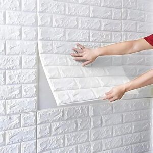 HOTCORNER 3D Brick Wall Sticker, Self-Adhesive Waterproof PE Foam Wall Panels Wallpaper Sticker for Bathroom, Living Room and Home Decoration (White) - Pack of 1