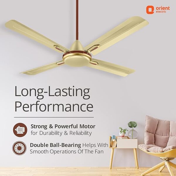 Orient Electric Quadro Ornamental 1200mm | 4 Blade, Premium BEE Star Rated Ceiling Fan (Quadro BEE rated, M/Ivory/Cherry) ( BODY SCRACH) - Image 4