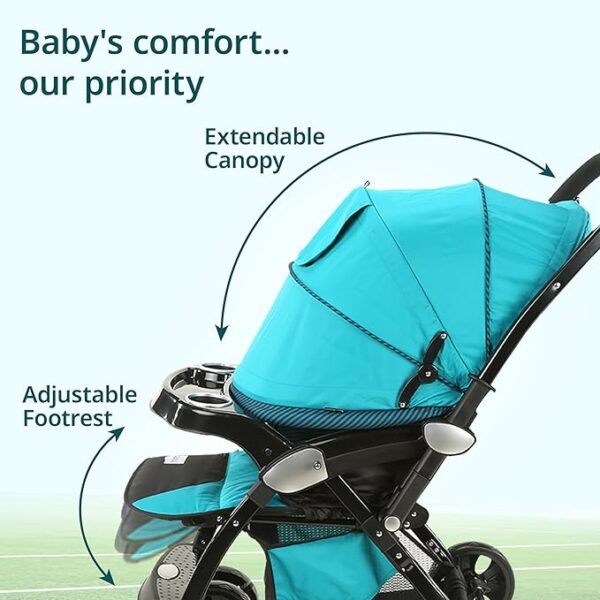 LuvLap Galaxy Stroller / Pram, Extra Large Seating Space, Easy Fold, for Newborn Baby / Kids, 0-3 years (Green/Black) ( 10182 ) - Image 3