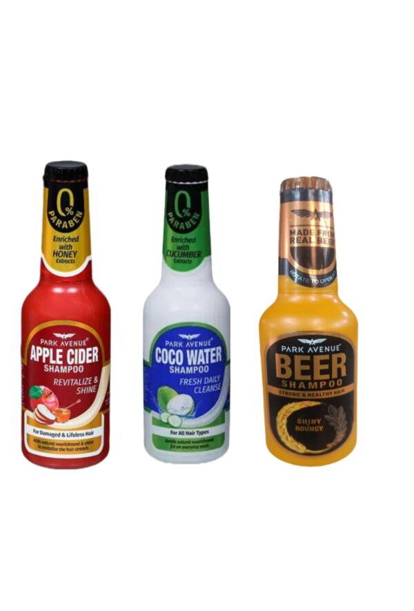 PARK AVENU BEER+COCO WATER + APPLE CIDER SHAMPOO 70ML (PACK OF 10 ) EXP-12/24