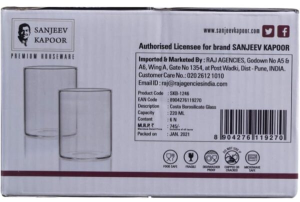 Sanjeev KapoorCOSTA Borosilicate Glass 220ML Set of 6 PCS(SKB-1246)(V) - Image 5