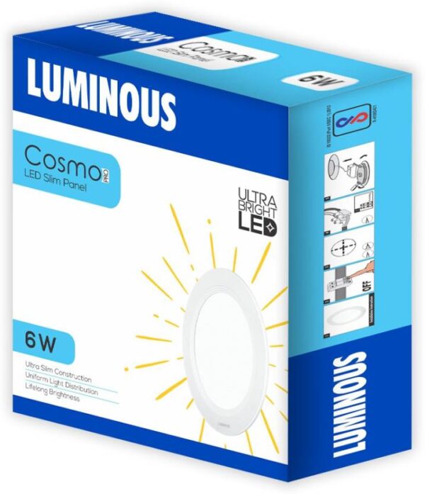 LUMINOUS 6W LED SLIM PANEL COSMO PRO EG WWR Recessed Ceiling Lamp  (White) (8326)(P) - Image 3