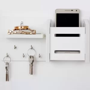 WORA Multipurpose Key Holders and Storage Racks Particle Board Wall Shelf ( White) (10772 )(P)