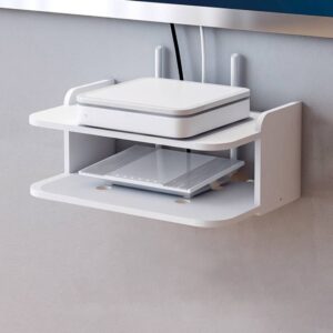 WORA TV Set-Top Box Rack Router Storage Organizer Living Room Projector Particle Board Wall Shelf  (White) ( 10774 )(P )