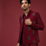Maroon Nehru Jacket With Block Printed