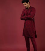 Maroon Nehru Jacket With Block Printed - Image 2