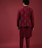 Maroon Nehru Jacket With Block Printed - Image 3