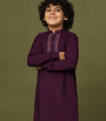 Wine Purple Embroidered Kurta And Pant Set In Silk - Image 2