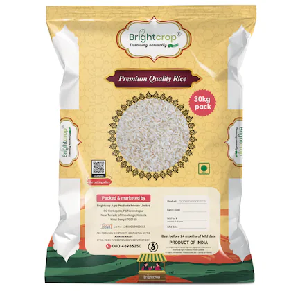 Brightcrop Sonamasoori Polished Rice (30KG Pack)