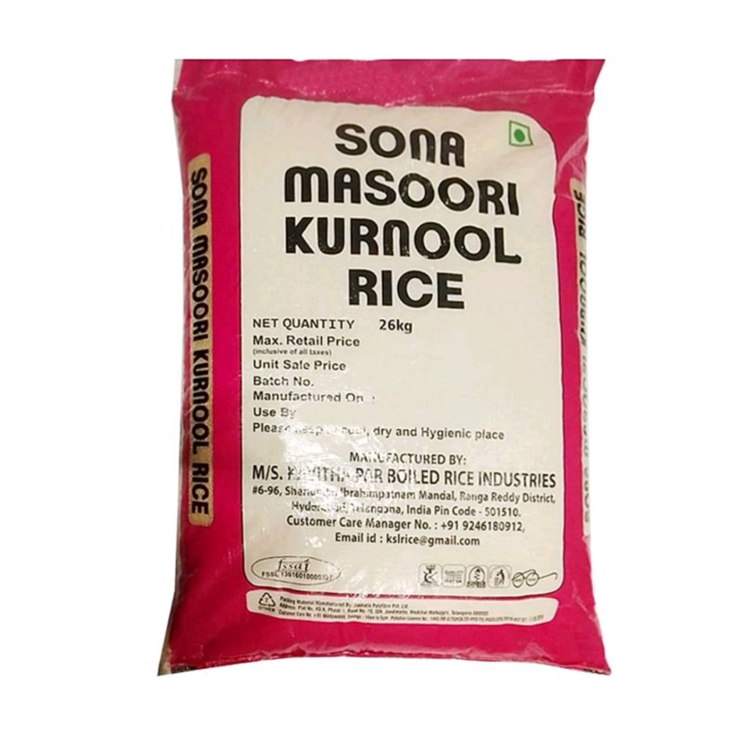 Sona Masoori Kurnool Rice: 26 kgs