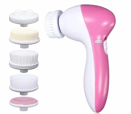 0 ShopiMoz 5 in 1 Face Facial Massage Machine Care & Cleansing Cleanser, facial massager machine for face, Facial Machine, Beauty Massager, facial massager (Pink, White)