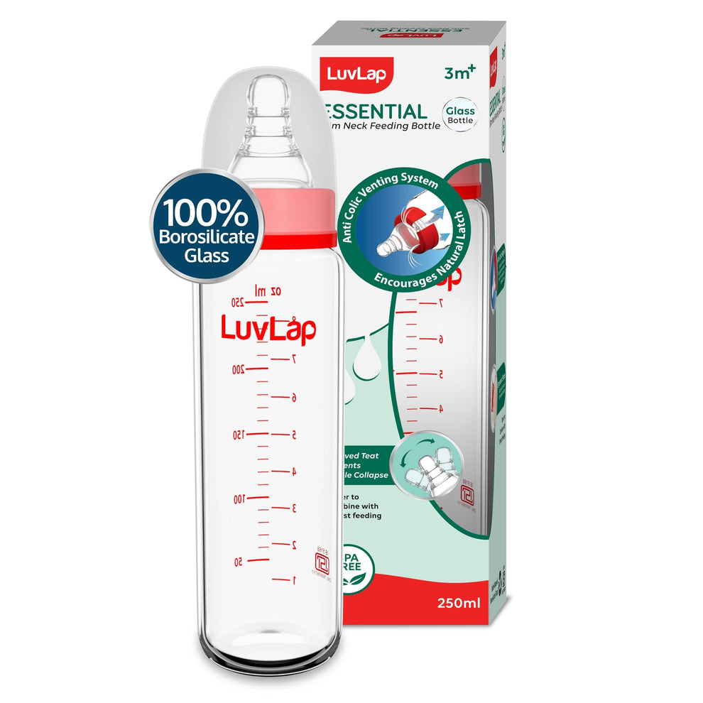 LuvLap Essential Slim Neck Glass Feeding Bottle, New Born/Infants/Toddler - 250 ml