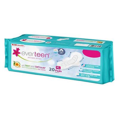 everteen XL Sanitary Napkin Pads with Neem and Safflower, Cottony-Dry Top Layer for Women - 1 Pack-20 Pads, 280 mm